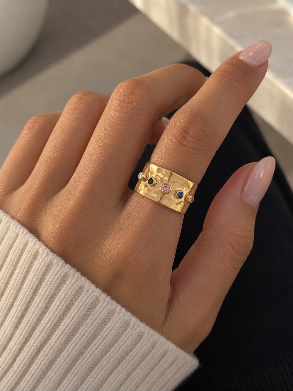 18K Gold Plated Adjustable Multicolour Cubic Zirconia Ring